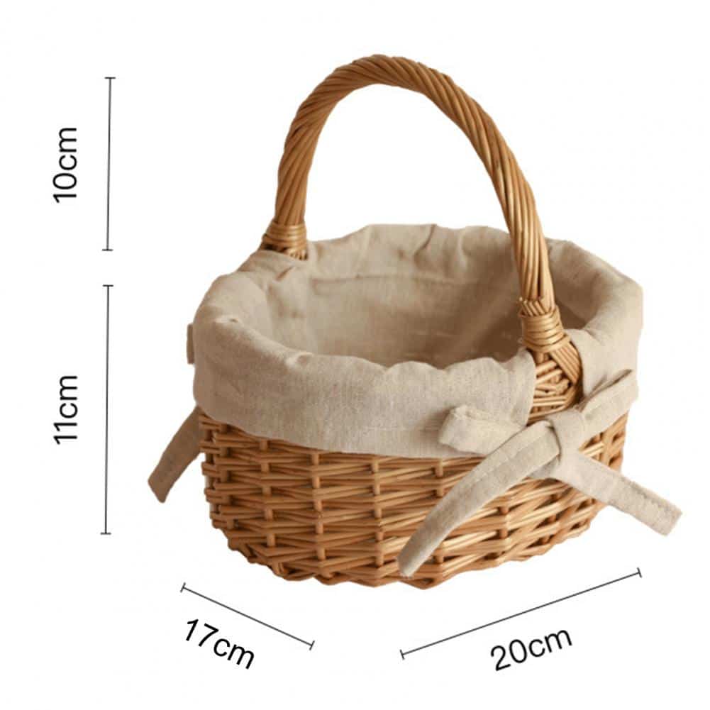 Panier de rangement ornemental avec anse et intérieur en tissu beige