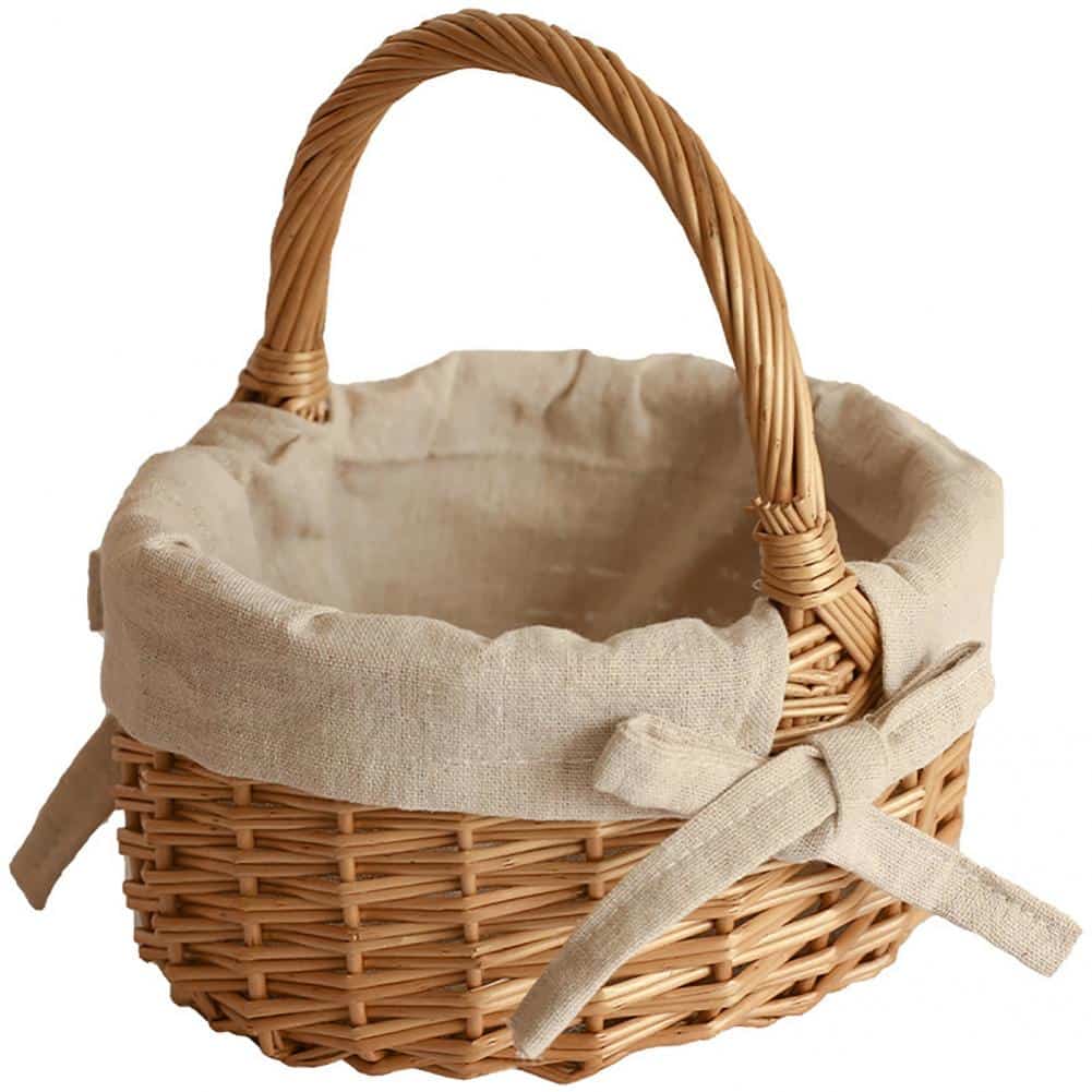 Panier de rangement ornemental avec anse et intérieur en tissu beige