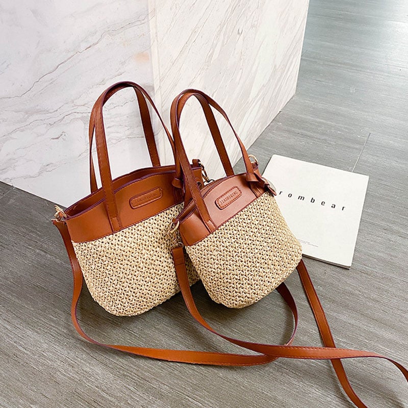 Sac à main en paille et simili cuir raffiné pour femme