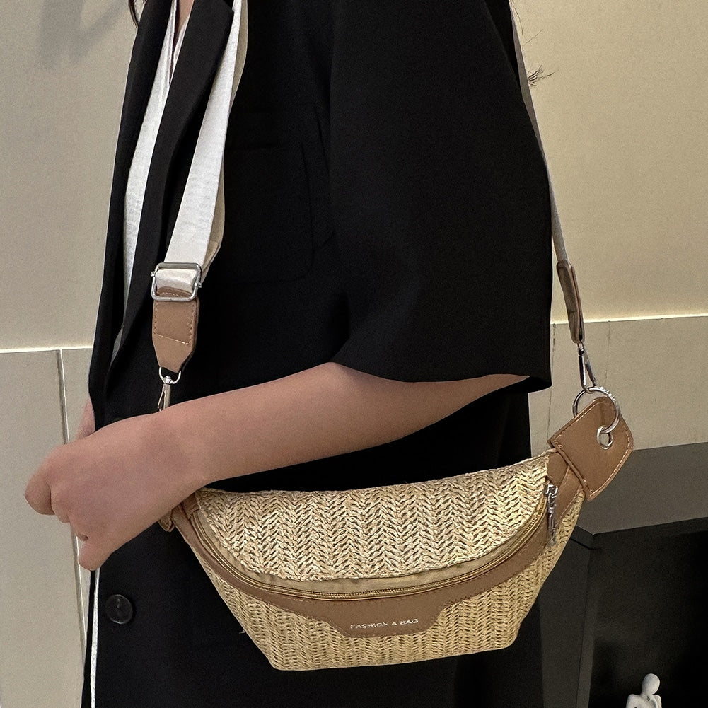 Sac à main tissé en paille style banane pour femmes