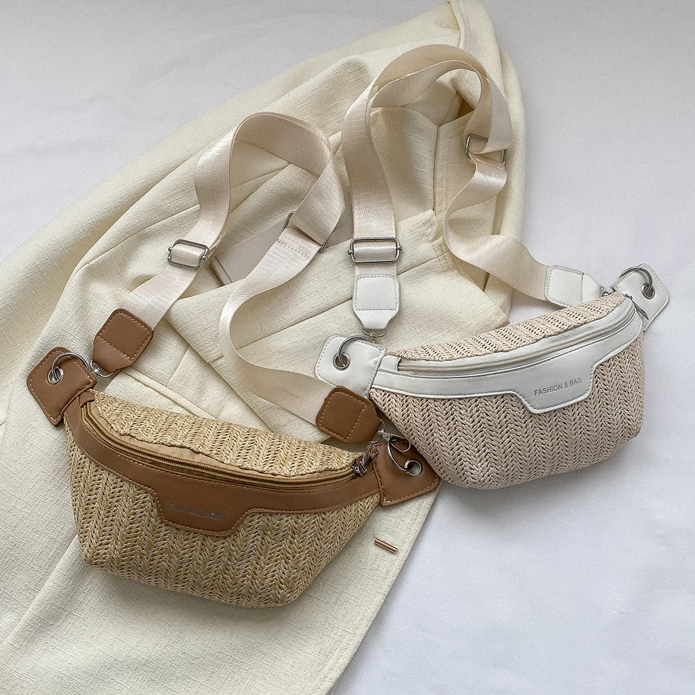 Sac à main tissé en paille style banane pour femmes