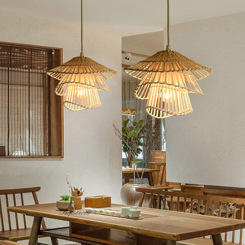 Lampe suspension rotin design à plusieurs niveaux