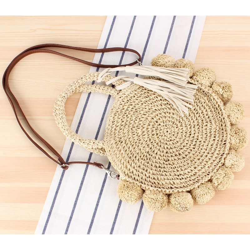 Sac de plage en paille vintage beige