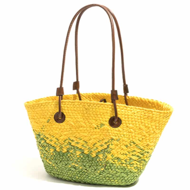 Sac fourre-tout en paille tissée jaune et vert