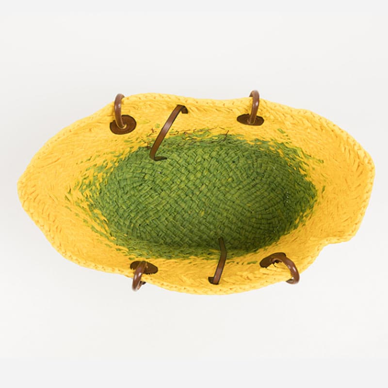 Sac fourre-tout en paille tissée jaune et vert