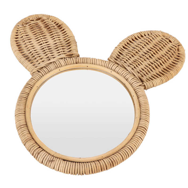 Miroir en rotin en forme de tête d’ourson