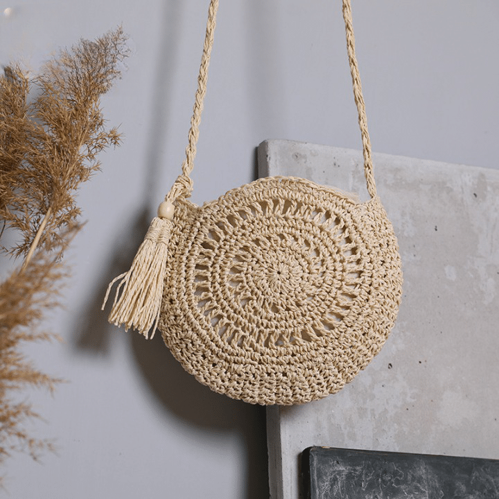 Sac rond souple en paille pour femme