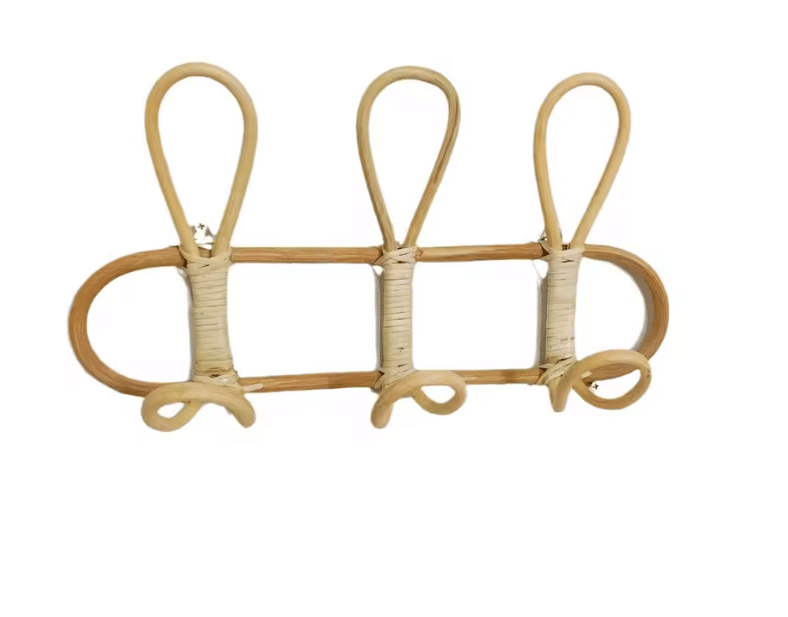 Porte manteau en rotin vintage 3 crochets alternés
