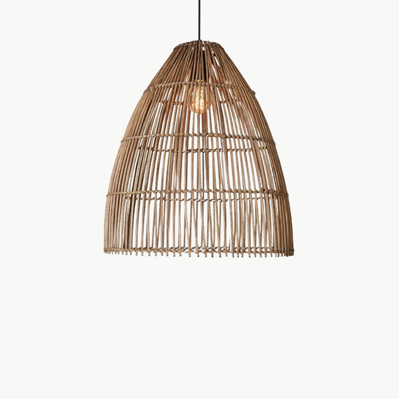 Suspension rotin cloche ajourée verticale naturel | Vela