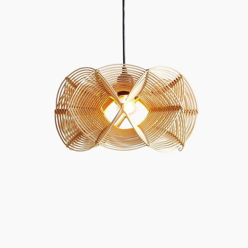 Suspension rotin spirale ajourée forme tonneau naturel | Spira