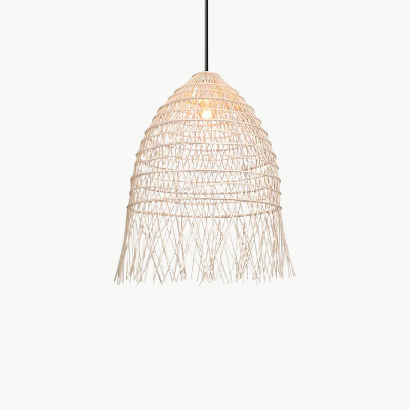 Suspension rotin cloche frangée ajourée naturel | Fira