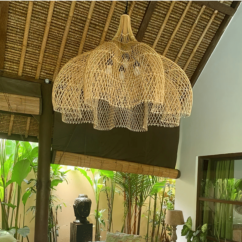 Lustre en Rotin en Forme de Coupole Orientale