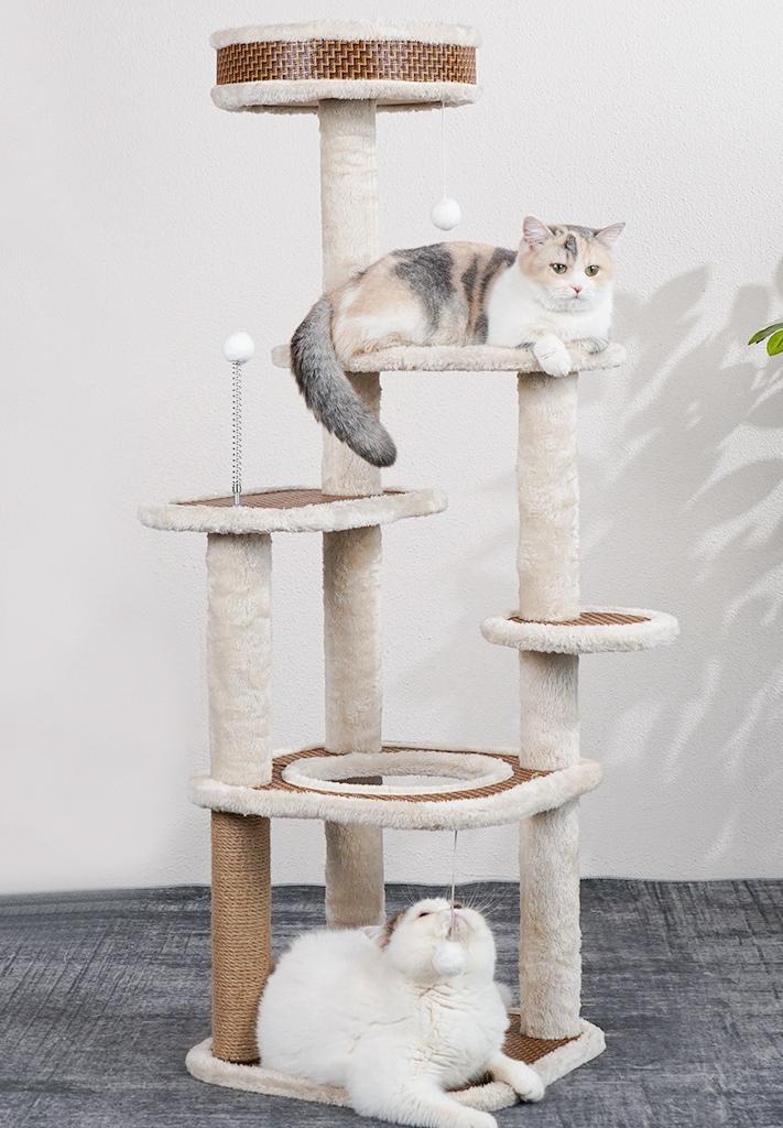 Arbre à chat en rotin et fourrure tout doux