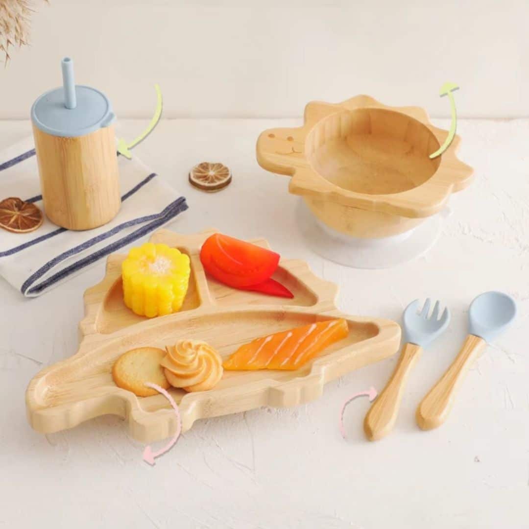 Assiette Bambou pour Bébé en Forme de Dinosaure