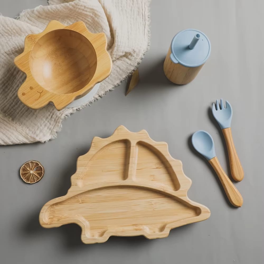Assiette Bambou pour Bébé en Forme de Dinosaure