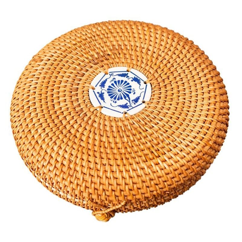 Boîte à bijoux ronde tissée en rotin