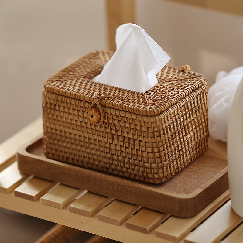 Boîte à mouchoirs en bambou tissée à la main pour la maison