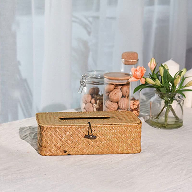 Boîte à mouchoirs en rotin naturel tissé