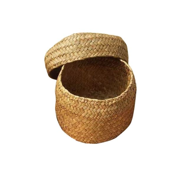 Boîte de rangement avec couvercle en rotin tissé