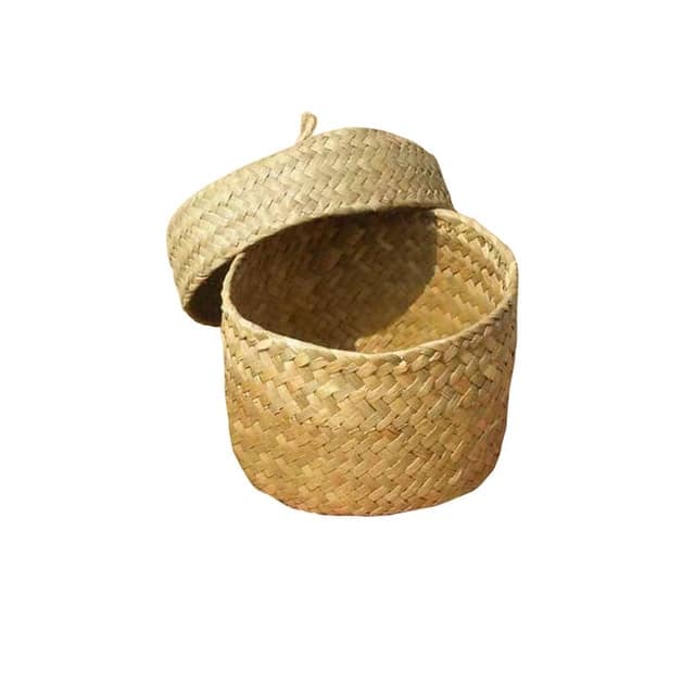 Boîte de rangement avec couvercle en rotin tissé