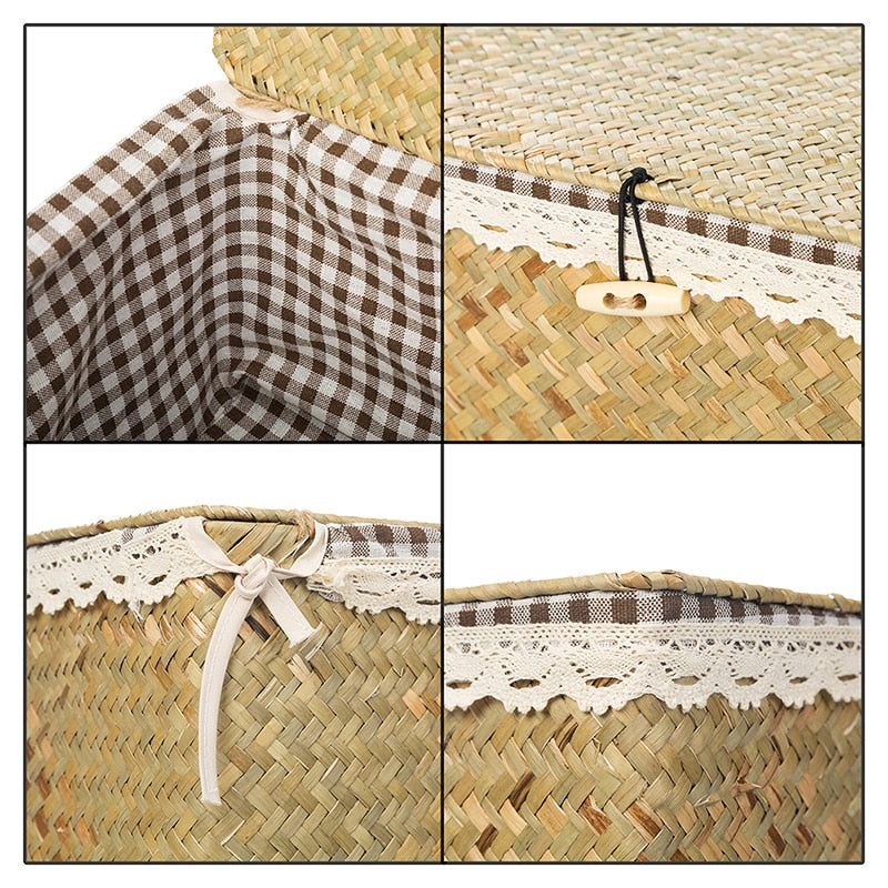 Boîte de rangement en rotin tissé avec couvercle