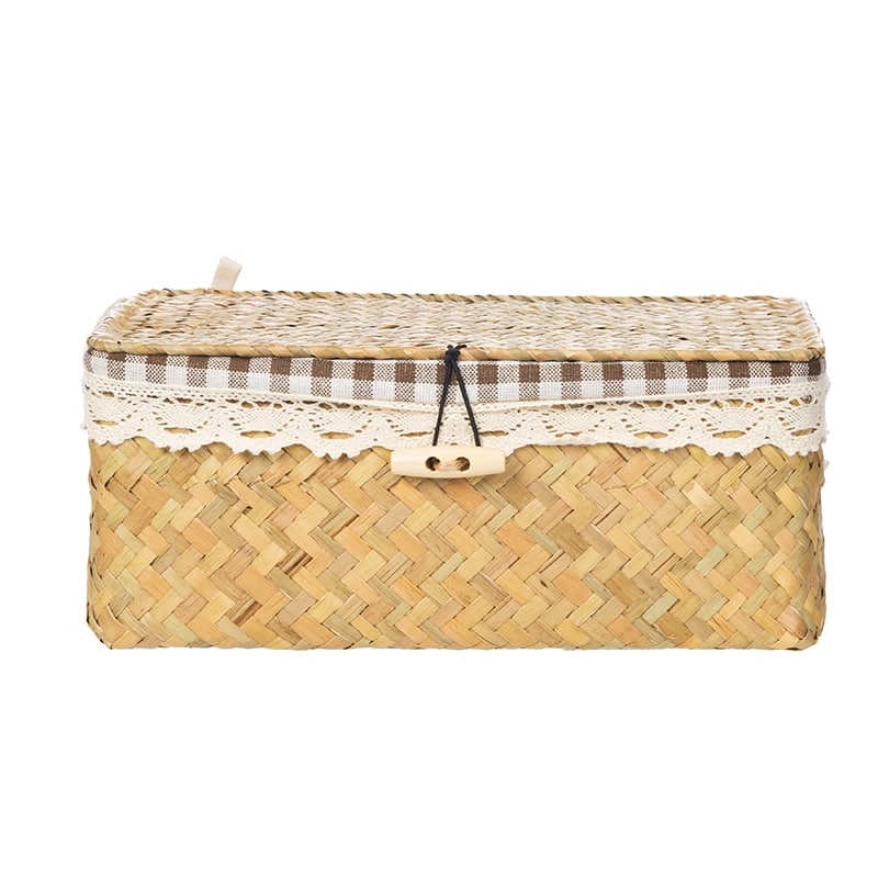 Boîte de rangement en rotin tissé avec couvercle