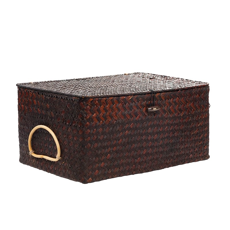Boîte de rangement rectangulaire en rotin avec poignée