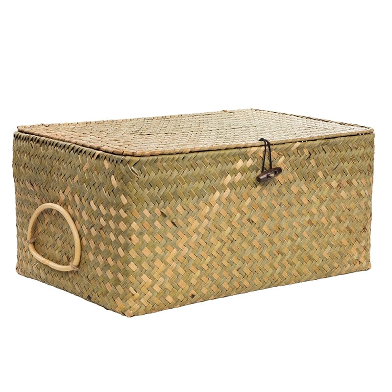 Boîte de rangement rectangulaire en rotin avec poignée