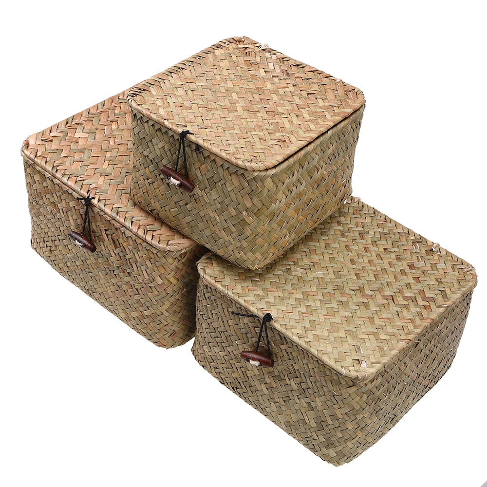 Boîte de rangement tissée avec couvercle