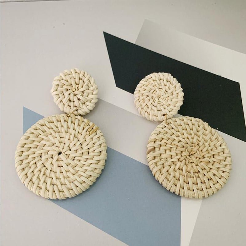 Boucles d’Oreilles Rondes en Rotin pour Femme