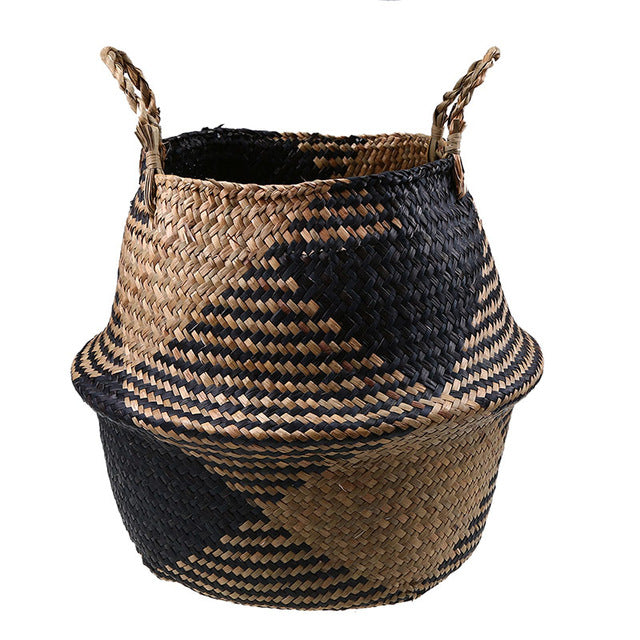 Cache pot de rangement pliable en osier et en rotin tissé à la main avec motif rectangulaire