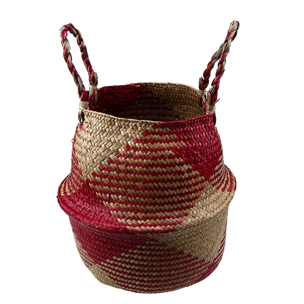 Cache pot de rangement pliable en osier et en rotin tissé à la main avec motif rectangulaire