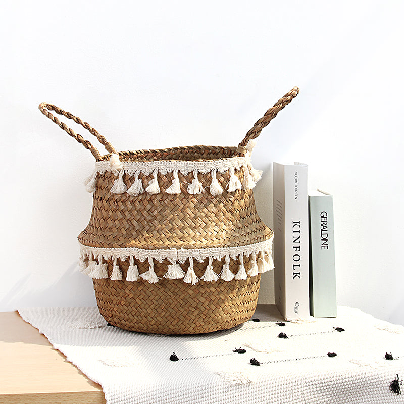 Cache pot en rotin avec dentelle style nordique