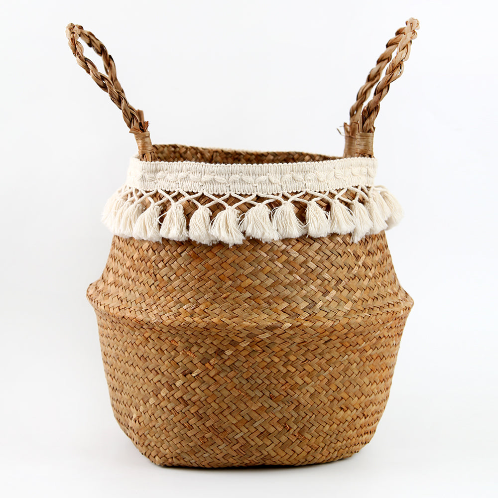 Cache pot en rotin avec dentelle style nordique