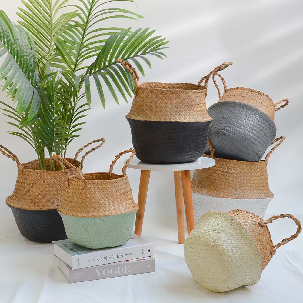 Cache pot en rotin et osier pour la maison