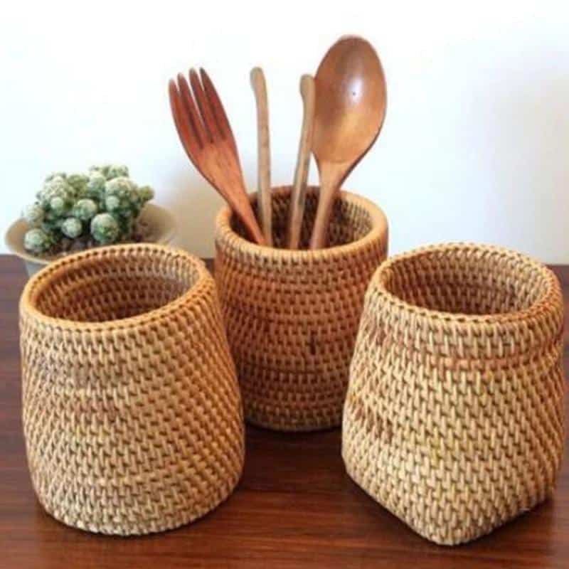 Corbeille de rangement ronde en rotin