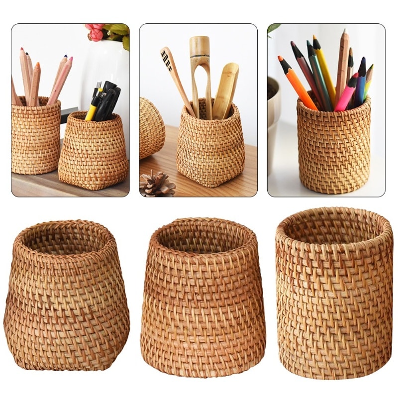 Corbeille de rangement ronde en rotin