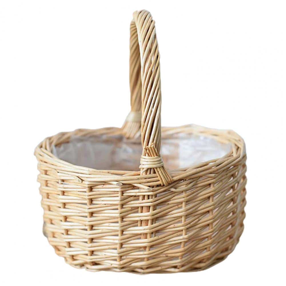 Corbeille en rotin beige avec anse