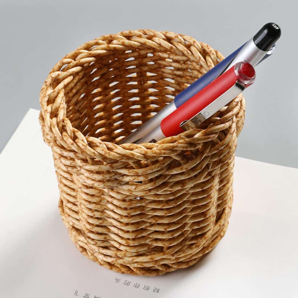 Corbeille en rotin ronde porte-crayons