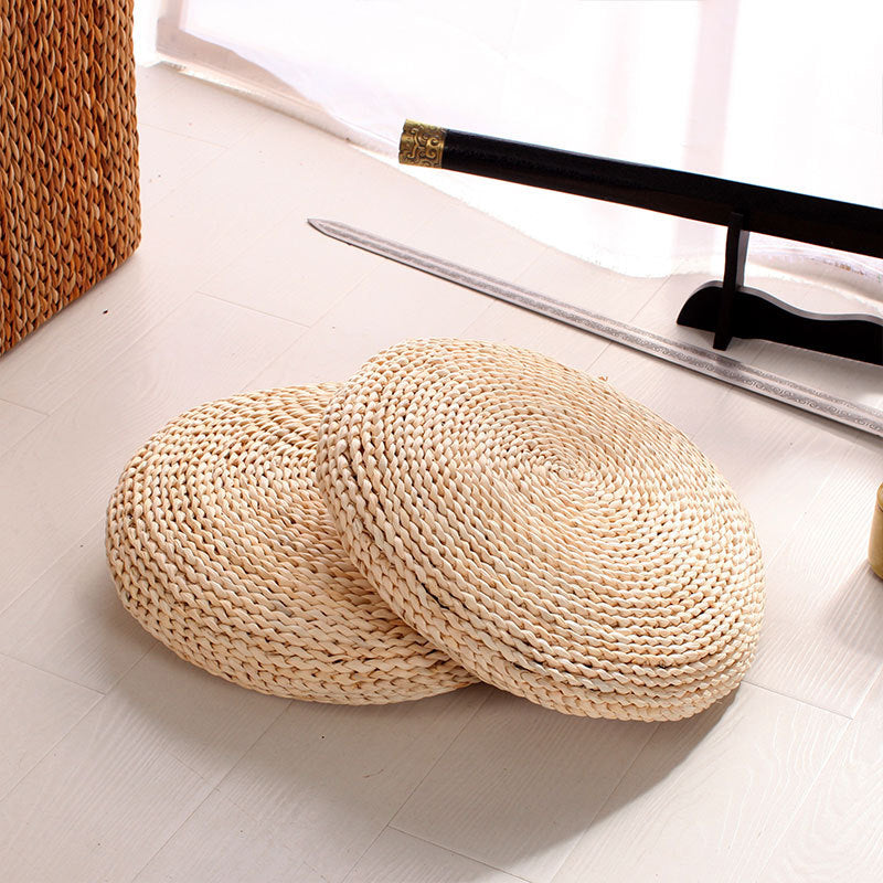 Coussin circulaire en rotin clair