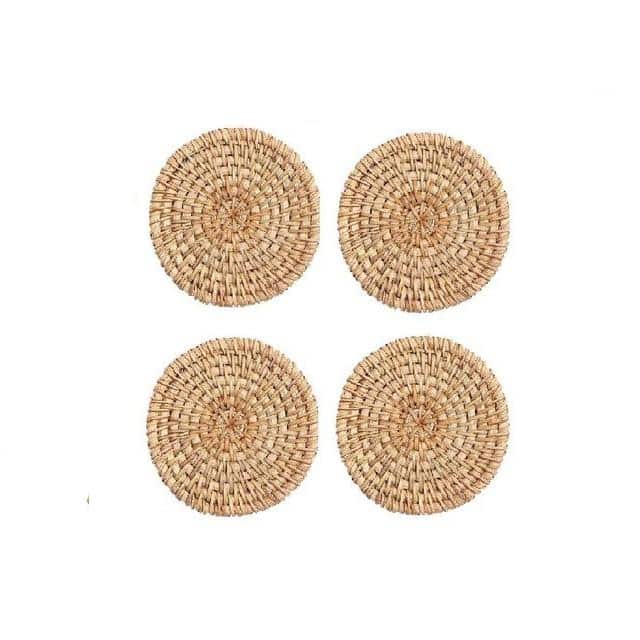 Dessous de verre rond en rotin naturel, 4 pièces