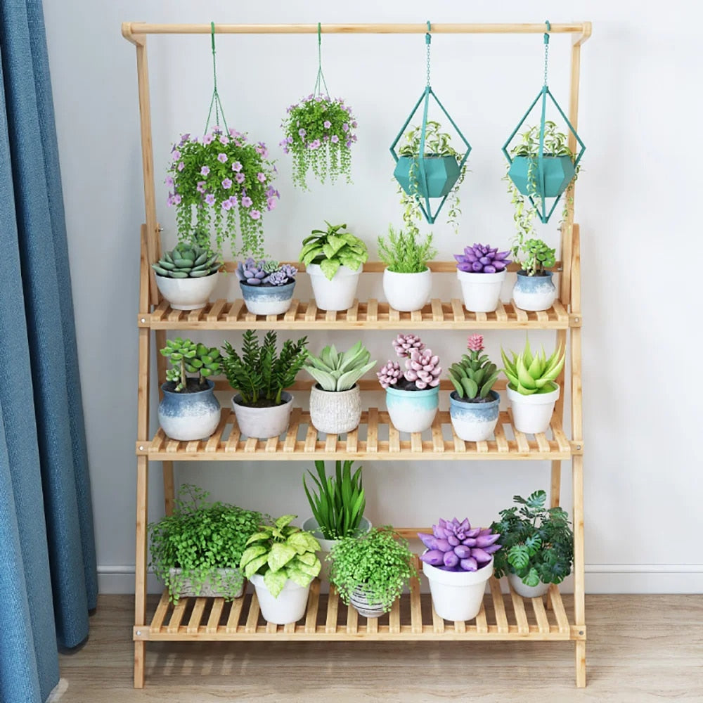 Étagère Bambou Pliante pour Pots de Fleurs