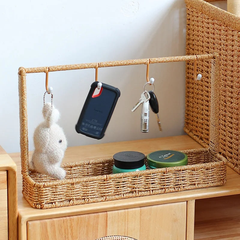 Étagère Effet Rotin Compacte avec Crochets