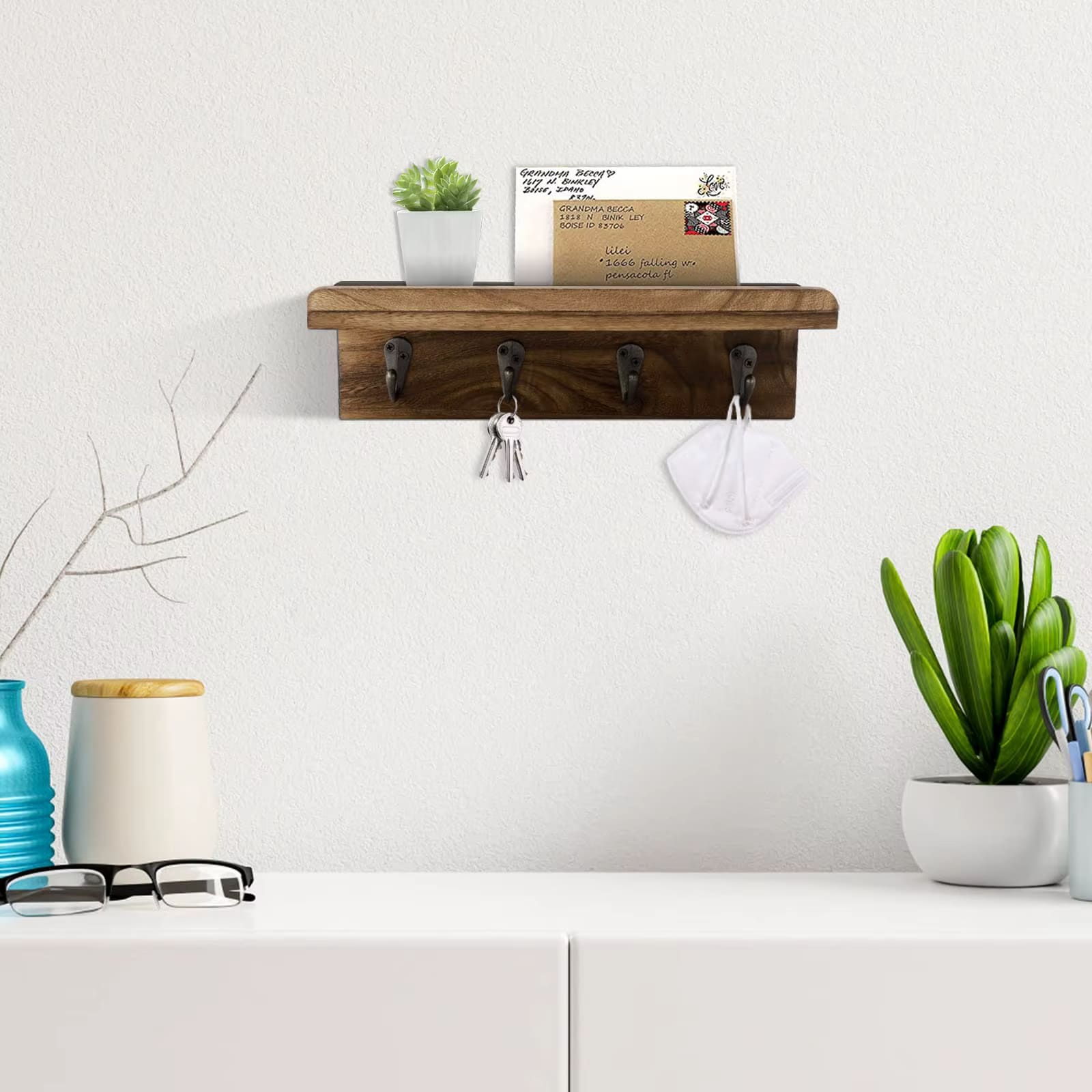 Étagère Murale Porte Clés en Bois