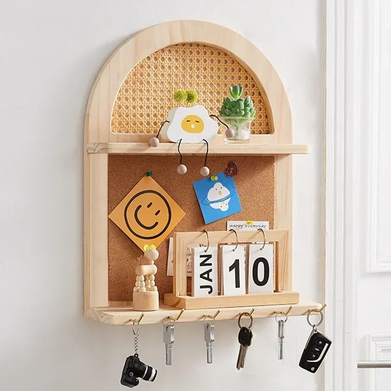 Étagère Rotin Murale avec Crochets