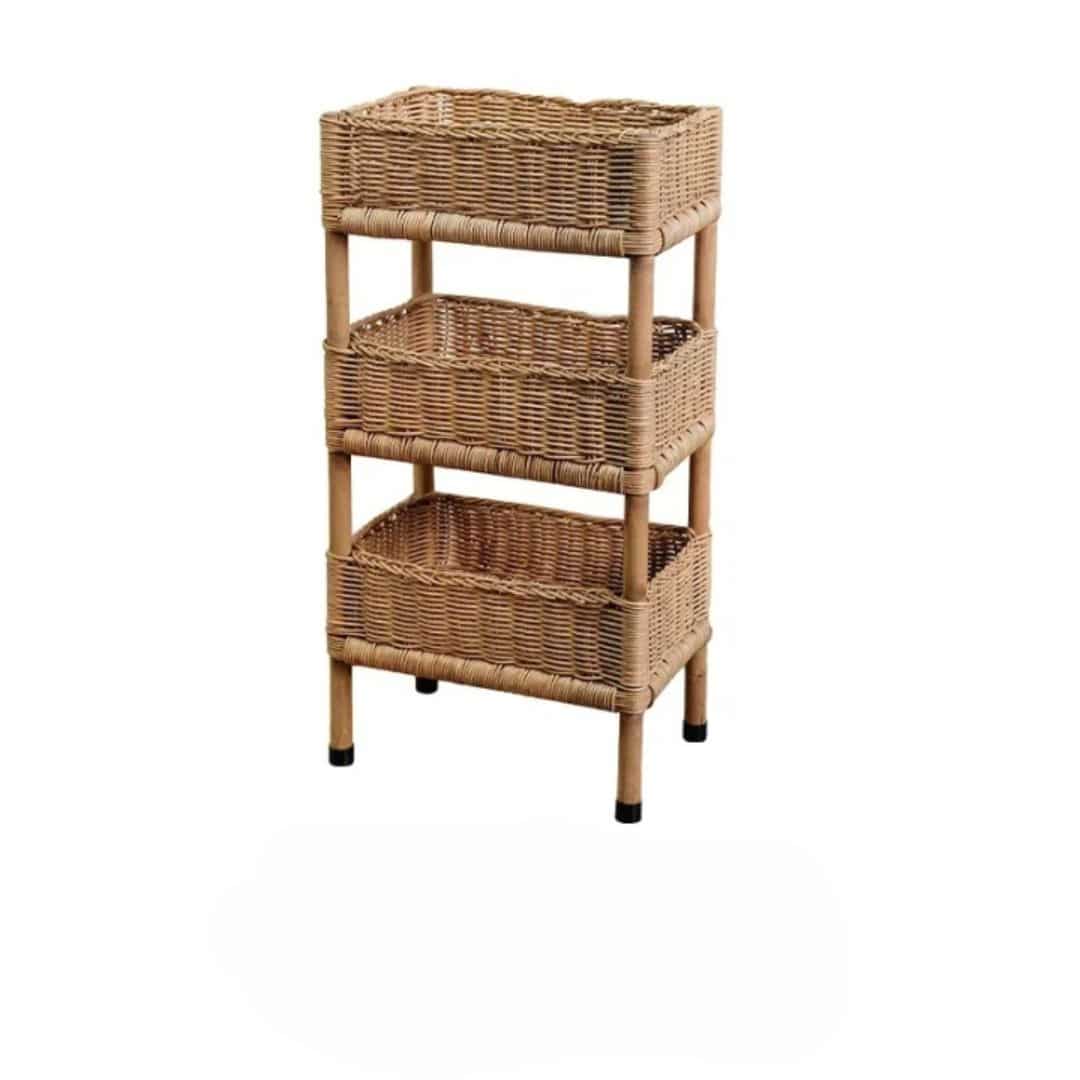 Étagère Rotin à Panier à Trois Niveaux