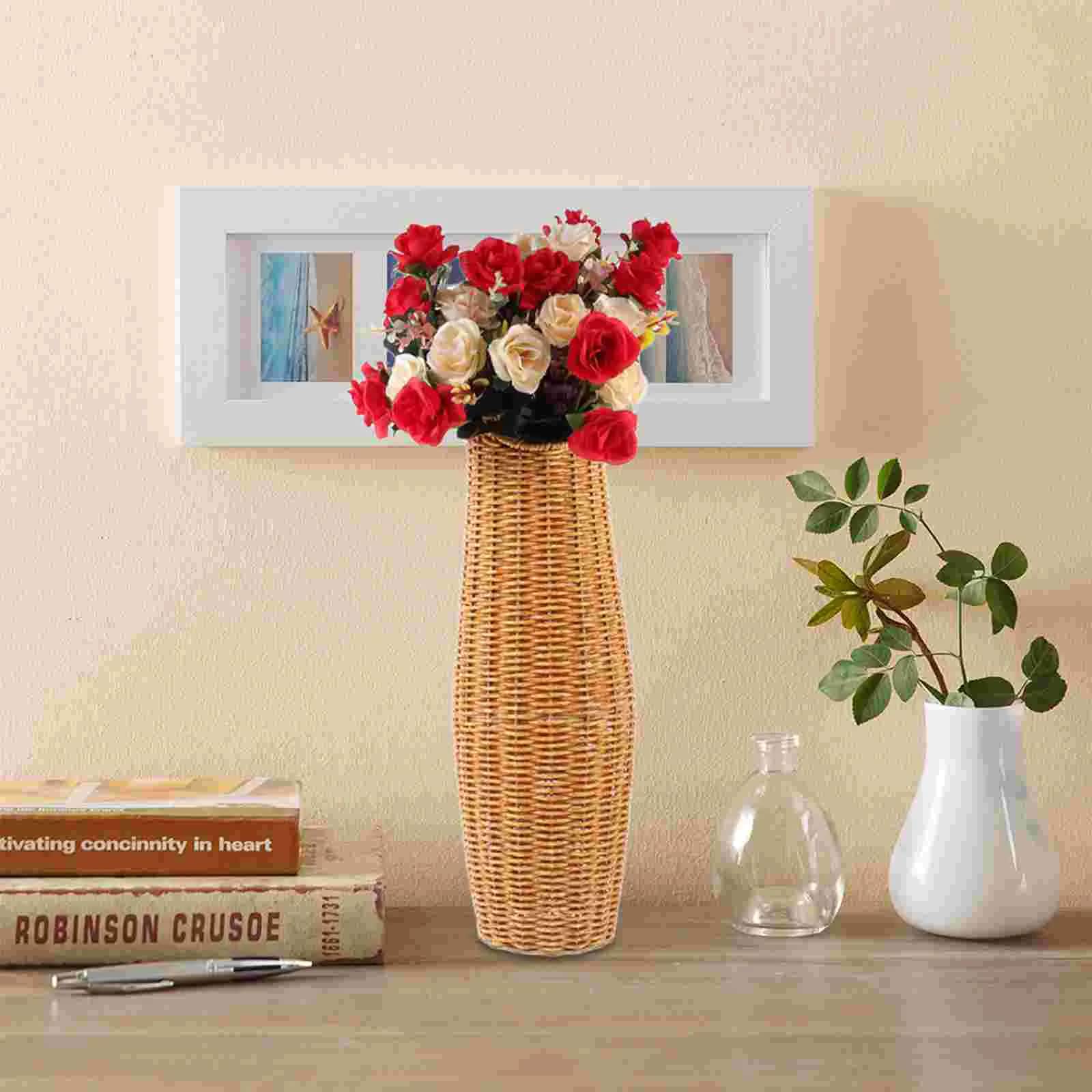 Grand Vase en Osier de Forme Cylindrique