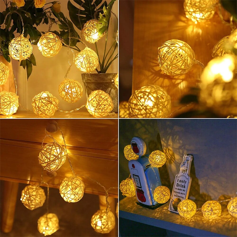 Guirlande lumineuse en rotin en forme ronde