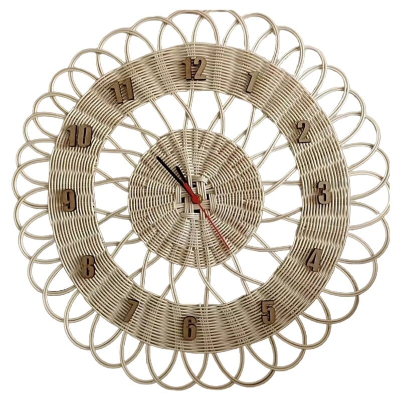 Horloge à chiffres vintage tissée en rotin à piles