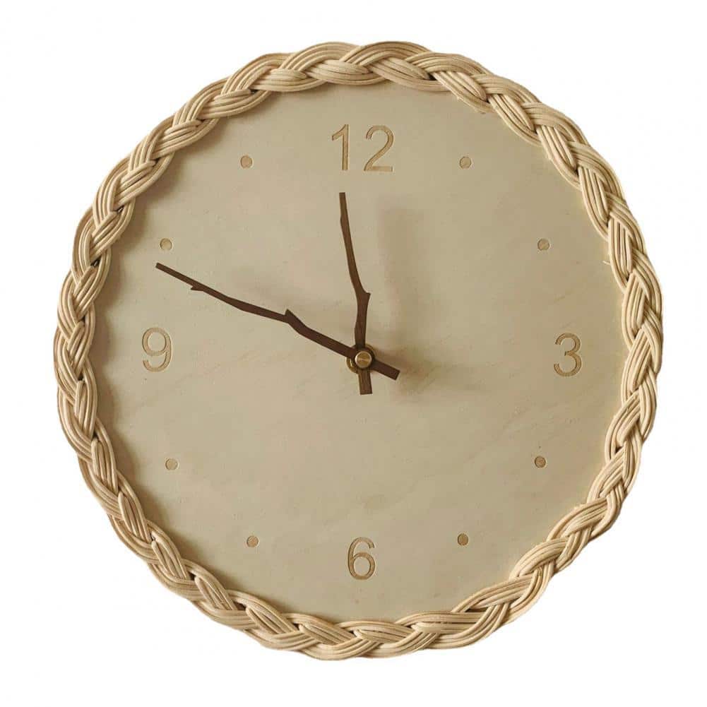 Horloge murale ronde en rotin tressé